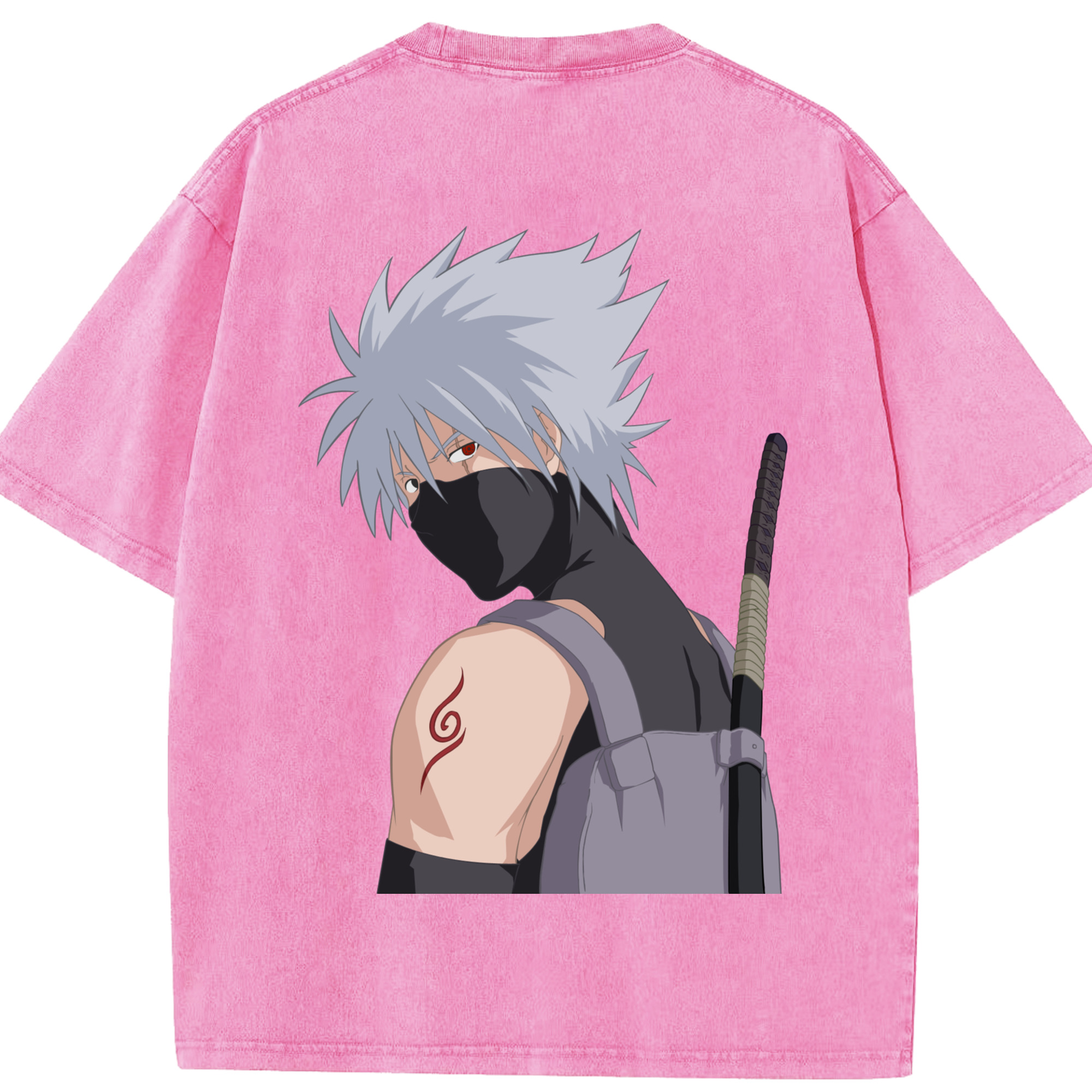 （画像用） NARUTO -ナルト- はたけ カカシ Hatake Kakashi 綿100% ヴィンテージ風 半袖Tシャツ（背面プリント）